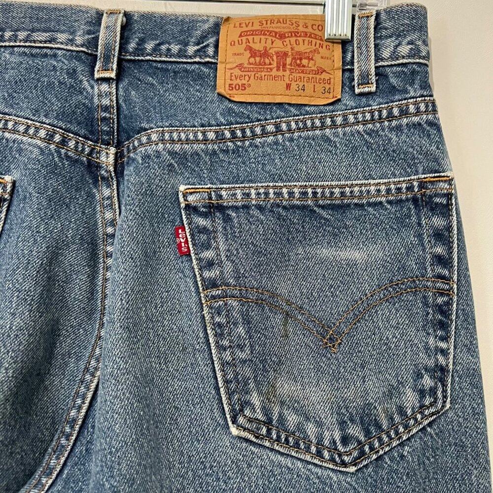 Levi's 505 Regular Fit Straight Leg Workwear Blue Denim Jeans | Men's Size 34X34 - Picture 5 of 13